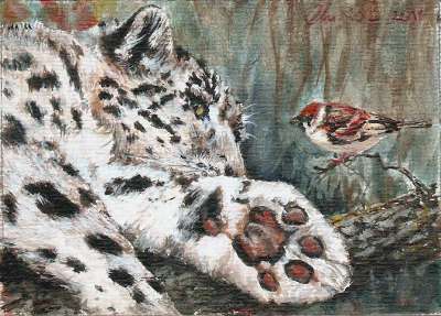 art-paintings-artcard-realism-feline-bird