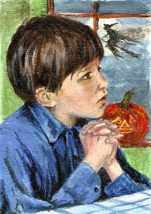 art-paintings-artcards-children-portrait-halloween-pumpkin