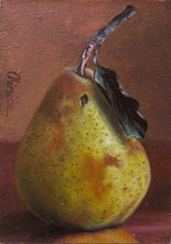 artcard-art-aceo-paintings-fruit-realism-pear-leaf