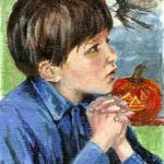 art-paintings-artcards-children-portrait-halloween-pumpkin