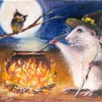 art-paintings-artcards-whimsical-rat-mouse-Halloween-owl