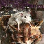 art-paintings-artcards-whimsical-rat-mouse-cat-night