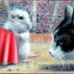 art-paintings-artcards-whimsical-rat-mouse-cat-toreador