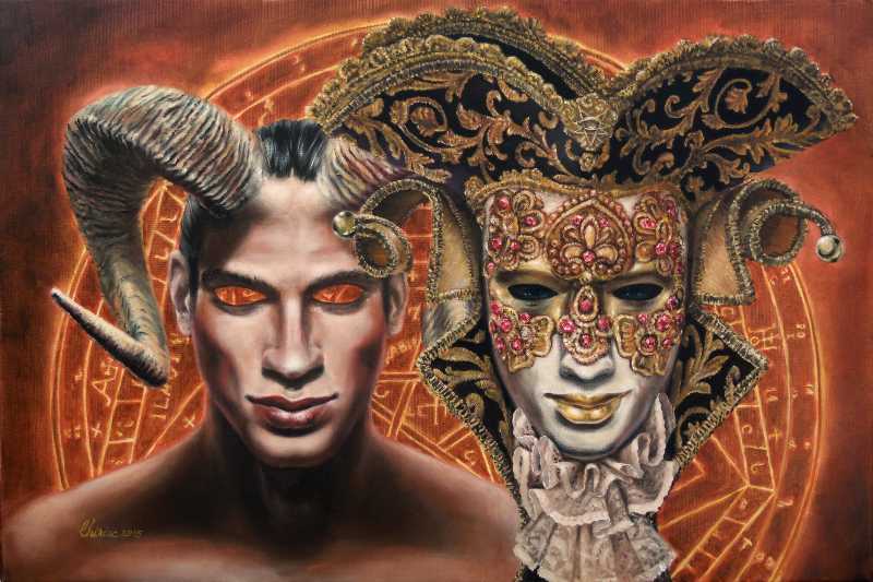 surreal-oil_painting-famous_artists-alchemy_venetian-mask_horn