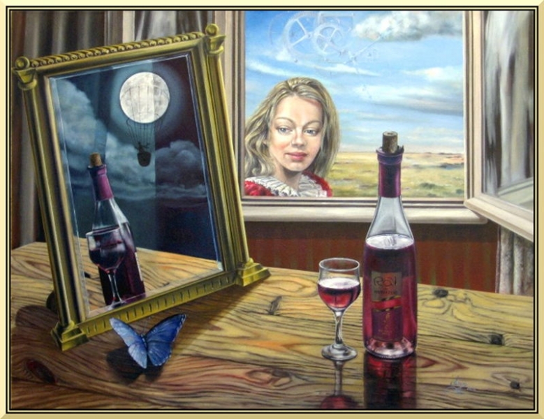 Surreal-oil_painting-woman_portrait-wine-mirror