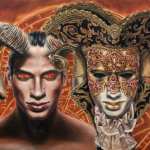 surreal-oil_painting-famous_artists-alchemy_venetian-mask_horn