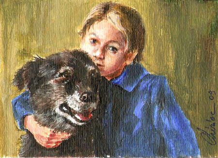art-paintings-artcards-children-portrait-dog-friends