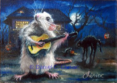 art-paintings-artcards-whimsical-rat-mouse-Halloween-guitar