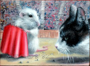 art-paintings-artcards-whimsical-rat-mouse-cat-toreador