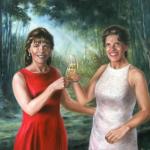 Realist oil painting portrait of two women