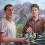 double portrait oil on canvas realist portraits surrealist scene