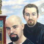 Surreal double portrait of young men