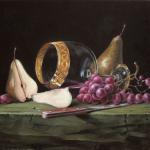 Wine and fruits still life oil painting